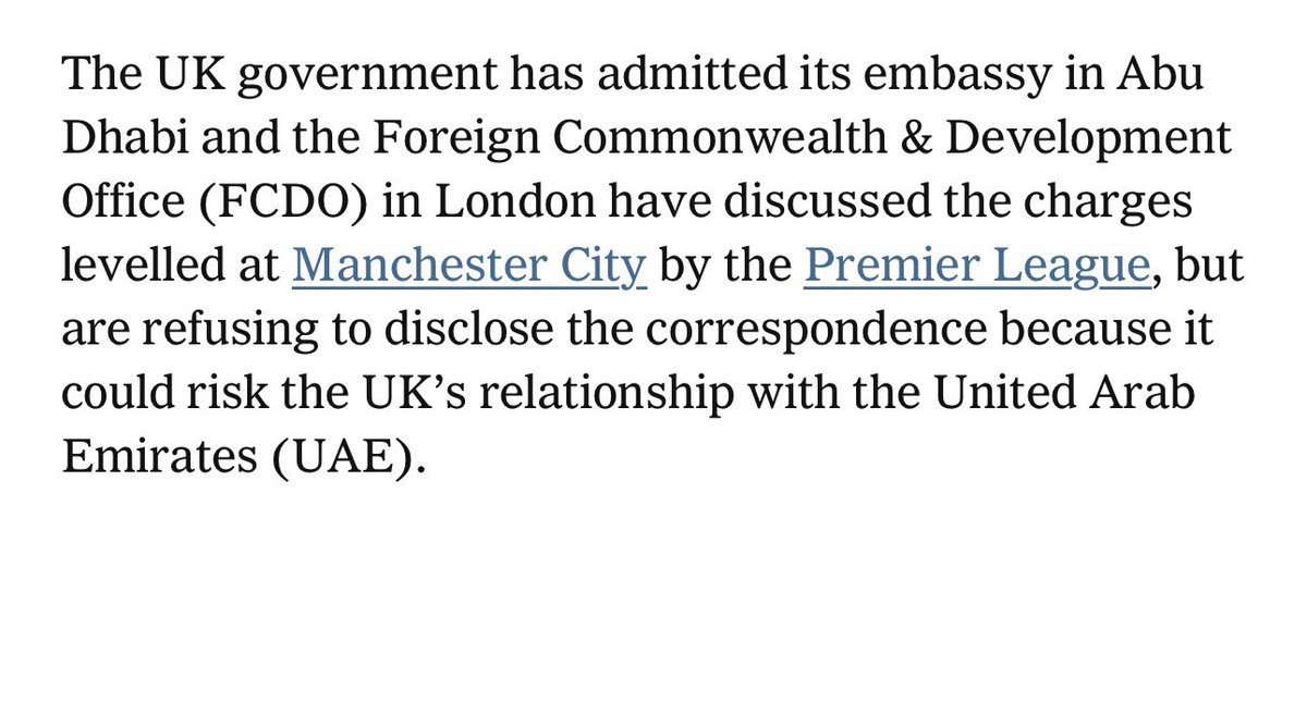 heoc1q's tweet photo. @croach_7 lol you think they don’t think about their revenue as well?
They can’t do shit to city lol 
The UK is heavily funded by the uae and it affects them as well 
City is just going to get a hefty fine and that’s it https://t.co/TB12iTqOGY