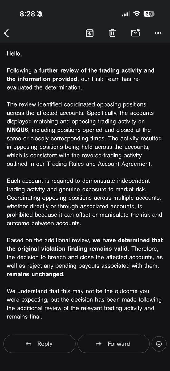 ambitiousmind06's tweet photo. 7k$ rejected and total balance of 26k$ prohibited from @GuardianFutures 
I never hedge or do coordinated trading with anyone , they did without proof

@seanbaint @EricGairns @TrustedPropNews @PropFirmMatch @theproptruth @PropFirmsGuru @PFRT_X @risers343 https://t.co/ebKCpDepLN