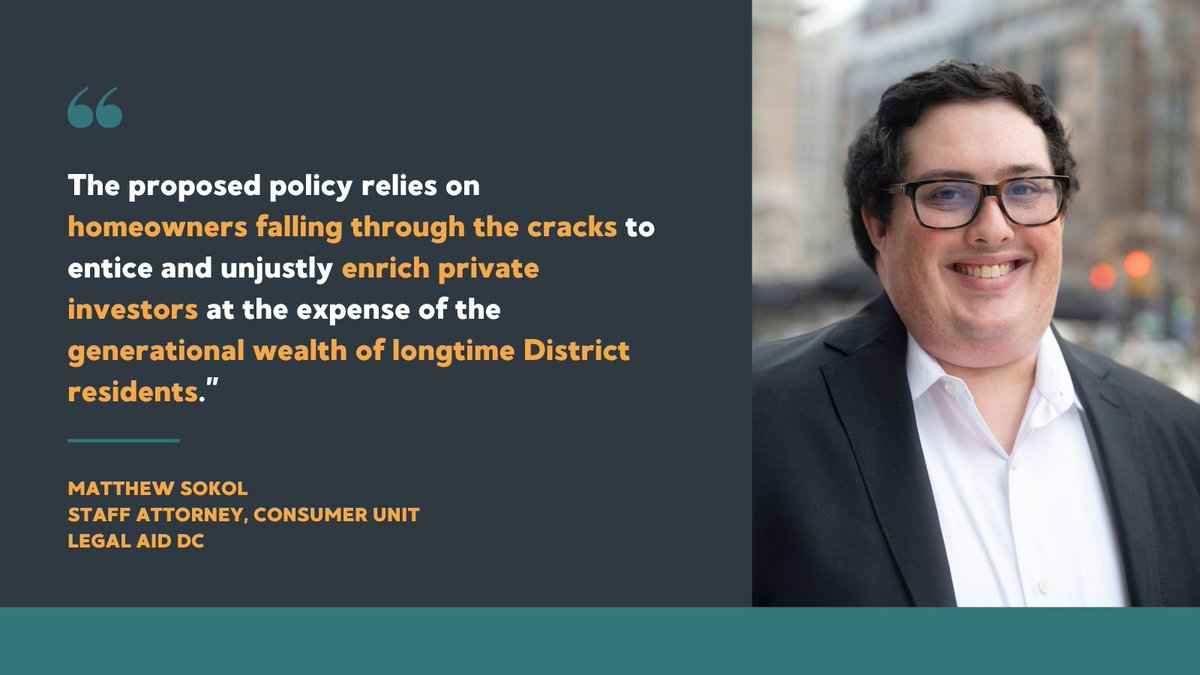 LegalAidDC's tweet photo. Legal Aid's Matthew Sokol testified on Wednesday before the DC Council on a proposed bill that would change DC’s property tax sale process, creating a barrier for District residents facing hardship.

Watch his full testimony here: https://t.co/GkQ9iTkmvx 
@ChmnMendelson https://t.co/06E2zMDQDV