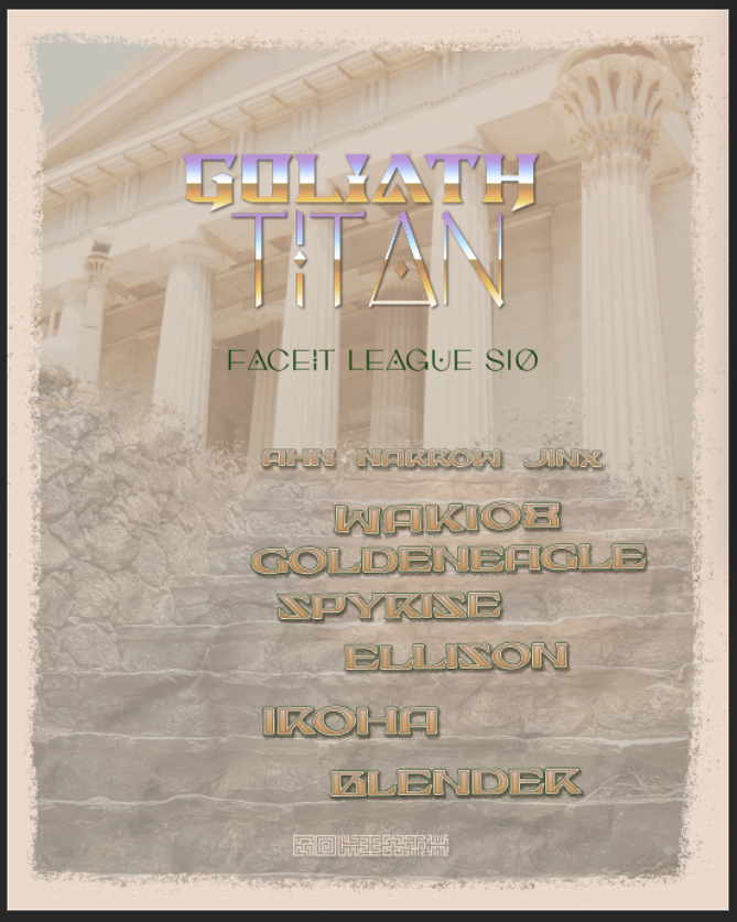 GoliathEsp0rts's tweet photo. The Titan's have assembled! Giant attack incoming! 

Warning Faceit Open Division Season 10.

BEWARE! The Giants have come...

🛡️@Goldeneagle65849382
🛡️@Waki0_1
⚔️@___ellison___
⚔️@Spyrise_ow
💉@fenderblenderr_ 👑
💉@scm0525
💼@ahn_ow
🧠@Narrowow
🧠@jinx_ow2
🎨@patroclusOW https://t.co/lNLQP0VUVy