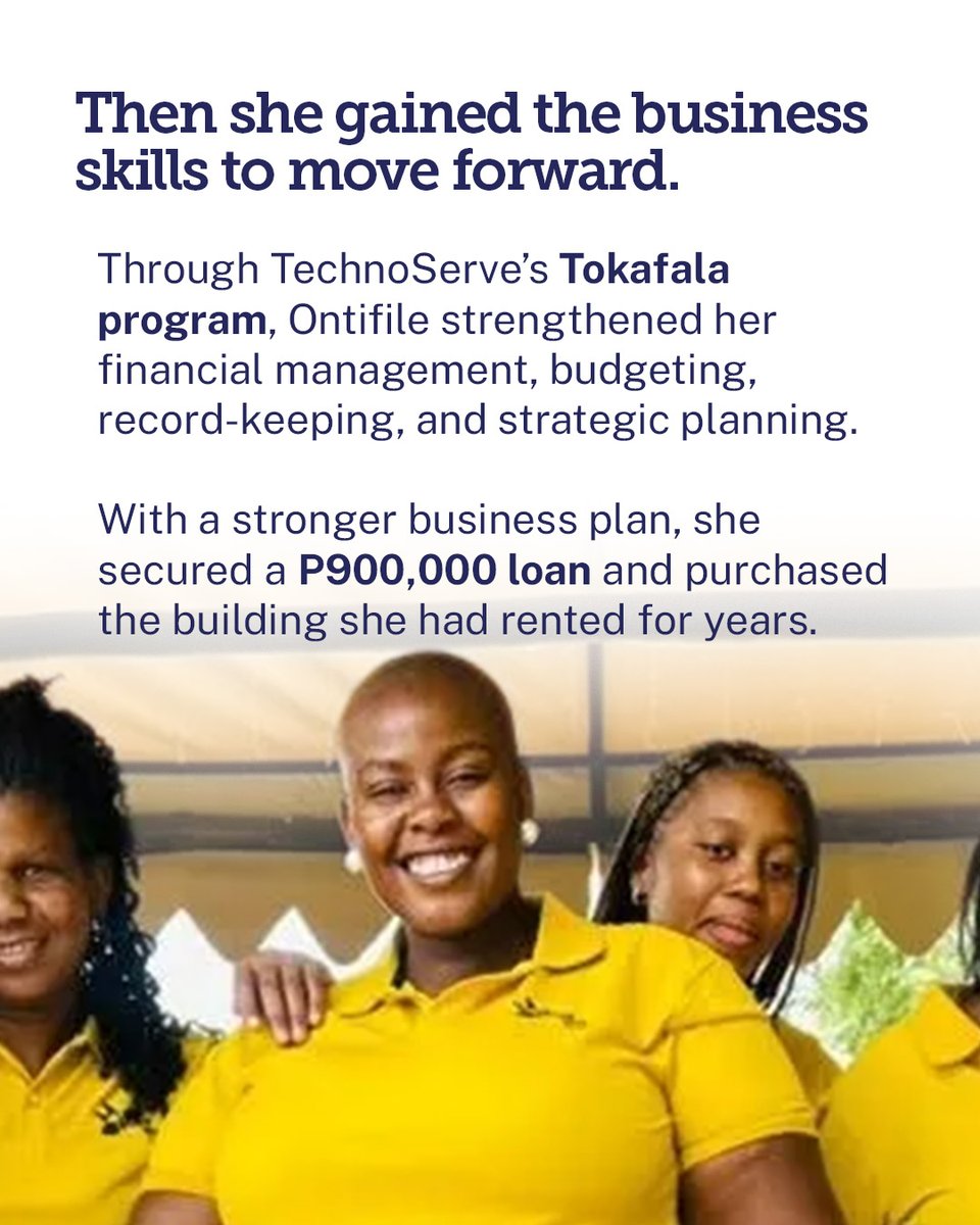 TechnoServe's tweet photo. Her school was growing. Her financing wasn't.
New business skills changed that. A P900,000 loan. A building of her own. 150 students strong.

Swipe through for the story 👇 https://t.co/J6qjCJtaze