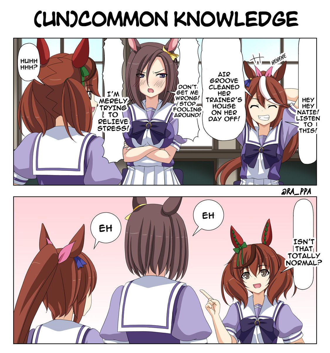 umamuchan's tweet photo. "Force of habit" by ra_ppa
TL &amp; TS by me

#NiceNature 
#Umamusume 
#UmaTranslations https://t.co/IITSEHWbVH
