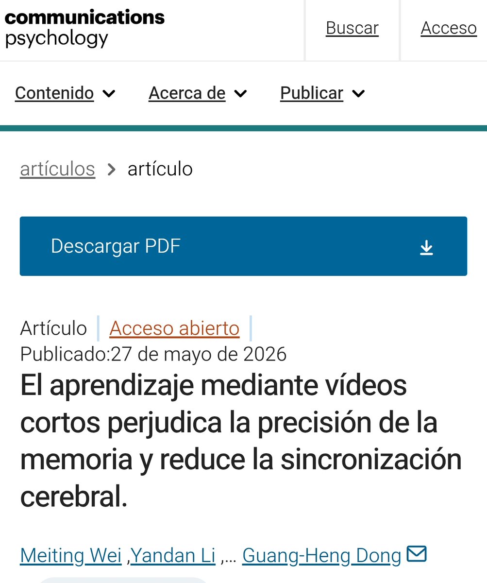 virginiog's tweet photo. Los videos cortos disminuyen la sincronía cerebral priorizando la atención automática y debilitando los procesos cognitivos top-down del aprendizaje profundo

Aprender con videos cortos aumenta la tasa de olvido frente a videos largos continuos

https://t.co/r8IctXTMvc https://t.co/fgqH0Ns6u3