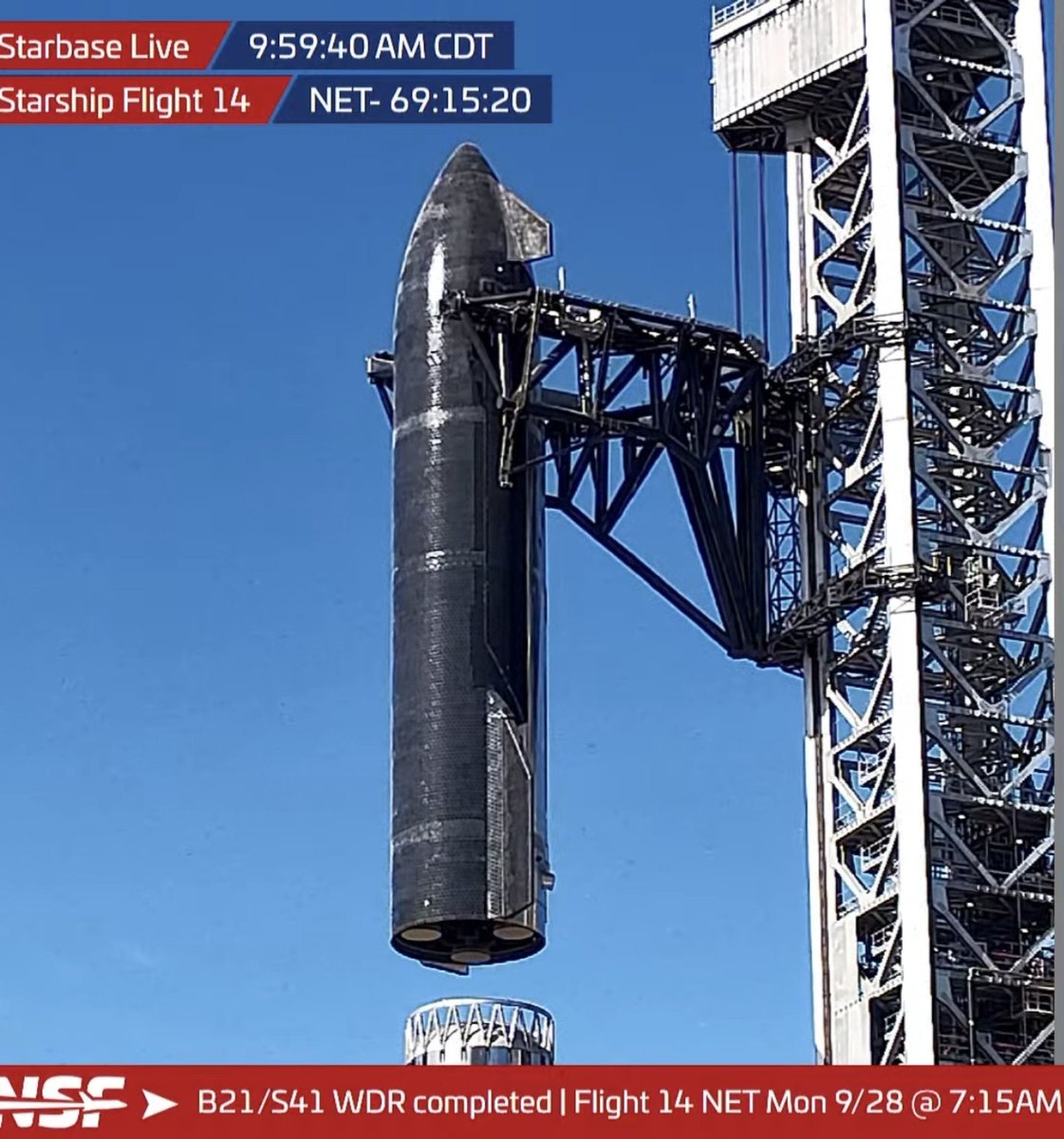 SpaceNosey's tweet photo. A tres días del lanzamiento, han desacoplado la Starship del Super Heavy
@SpaceX #Starship #Starbase #IFT https://t.co/lbunpeYPNW