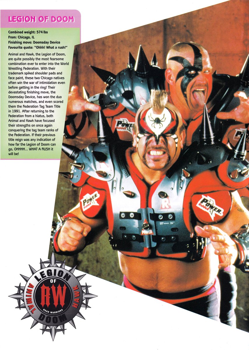WWFWrestling1's tweet photo. Profile of the Legion of Doom from the WWF One Night Only official souvenir programme. #WWF #WWE #RoadWarriors #LegionofDoom https://t.co/8LHthJzNMB
