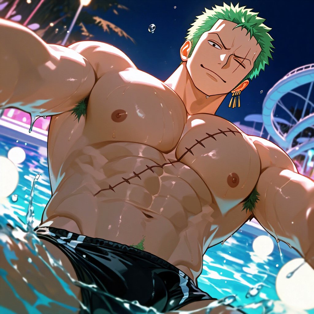 YamazakiSosukeA's tweet photo. Zoro - water park II ⛲️ | Night Pt.6  

#AIart #Bara #RoronoaZoro #Zoro #索隆 #OnePiece https://t.co/7bImGVjEsk