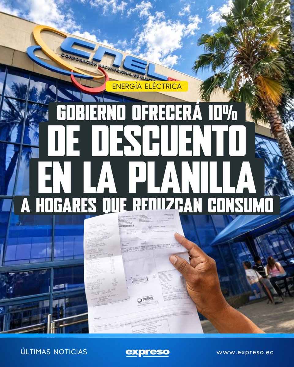 Expresoec's tweet photo. El Gobierno Nacional planifica entregar para octubre de 2026 un incentivo a los hogares del país que hagan un uso eficiente del servicio de energía eléctrica.

Aquí los detalles 👇
https://t.co/uW8J3nFR4O https://t.co/5NrbTIj251