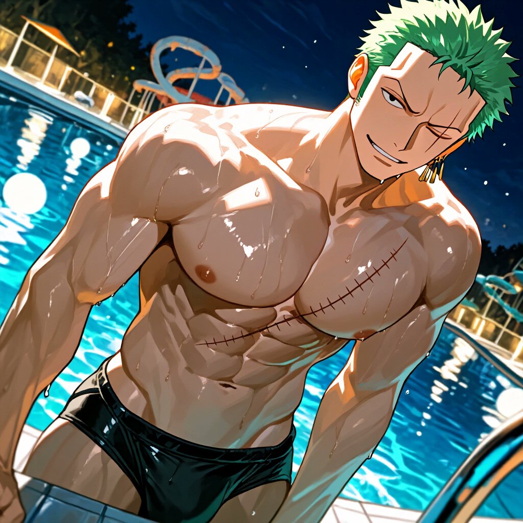 YamazakiSosukeA's tweet photo. Zoro - water park II ⛲️ | Night Pt.6  

#AIart #Bara #RoronoaZoro #Zoro #索隆 #OnePiece https://t.co/7bImGVjEsk