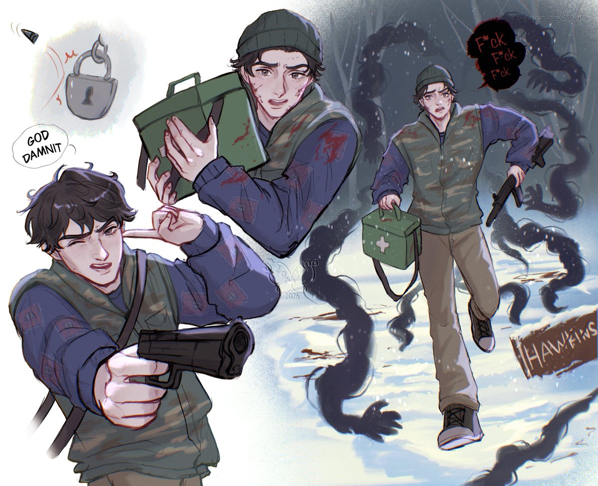 storijuna's tweet photo. Bryan Resident Evil situation but it’s #MikeWheeler sent by Hopper and apocalypse!Hawkins https://t.co/HzFSTS94cz
