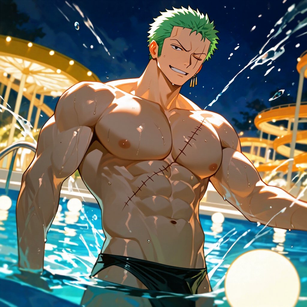 YamazakiSosukeA's tweet photo. Zoro - water park II ⛲️ | Night Pt.6  

#AIart #Bara #RoronoaZoro #Zoro #索隆 #OnePiece https://t.co/7bImGVjEsk