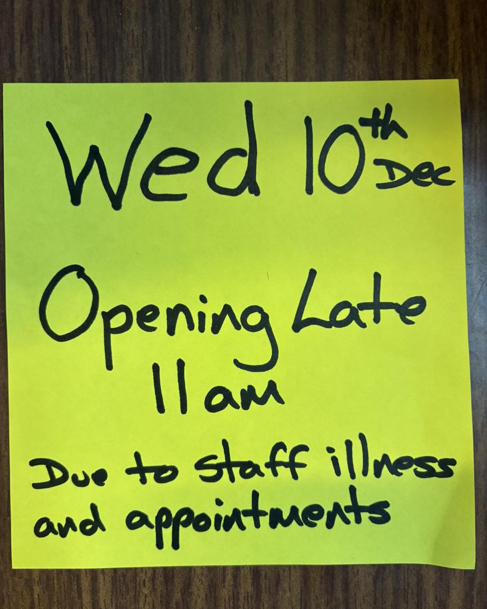 KeithaTappk1tz's tweet photo. We’ll open a little late at 11am tomorrow, Wednesday 10 December. Apologies for any inconvenience. https://t.co/giizPxey6P