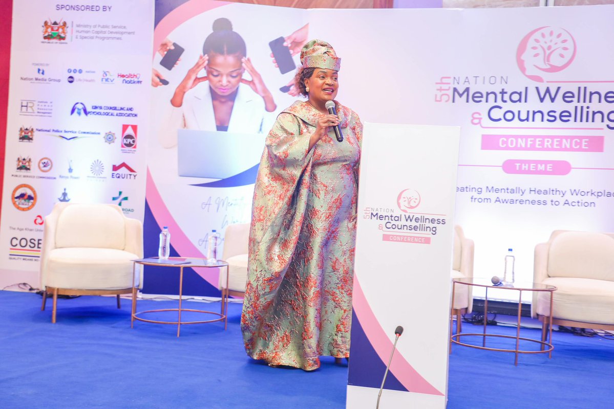 ProfJaneImbunya's tweet photo. A healthy workplace is not one where nobody struggles. It is one where people know they do not have to struggle alone.

Today at Emara Ole Sereni, I was honoured to serve as Chief Guest at the 5th National Mental Wellness & Counselling Conference, with our Counselling Services team, Nation Media Group, Institute of Human Resource Management, Kenya Counselling and Psychological Association and partners.

Our message was simple: workplace wellness must move from awareness to action. When people feel heard, supported and safe to seek help, they are better able to serve, create, lead and still have something left for those they love. Through our Directorate of Counselling and Wellness Services, we continue to strengthen confidential counselling, trauma care, wellness programmes and specialist referrals for public servants.

Mental well-being is the foundation of excellent service. Let us build workplaces where “Are you okay?” matters just as much as “Is the work done?”