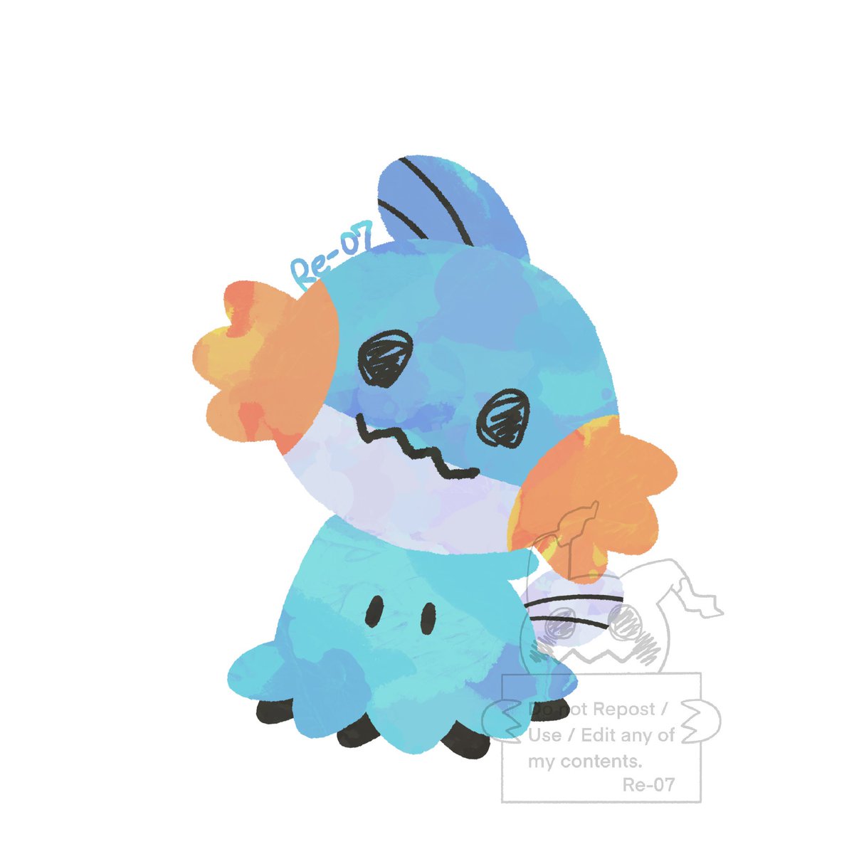 Re_07_game's tweet photo. ミズゴロウの布を被ったミミッキュ🎨
#pokemonfanart
#Mudkip https://t.co/N2IVFSfVh8