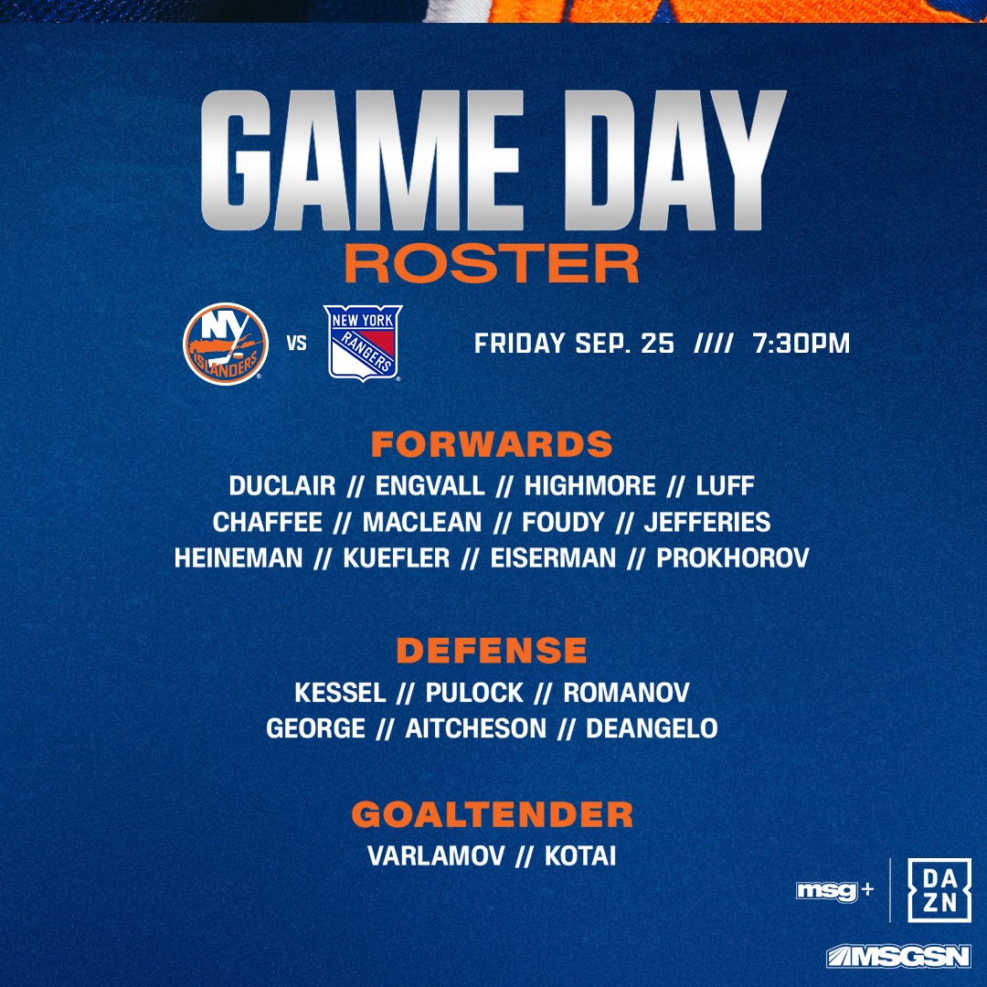 NYIslanders's tweet photo. Tonight’s Preseason Roster ⬇️