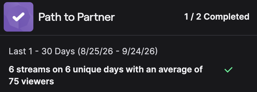 CadeCorvus's tweet photo. FIRST PARTNER PUSH GOAL DONE AAAAA

seeing that checkmark feels a little unreal

thank you for hanging out with me and making this possible ;; ONE DOWN ♡ https://t.co/9MW8g1qoOe