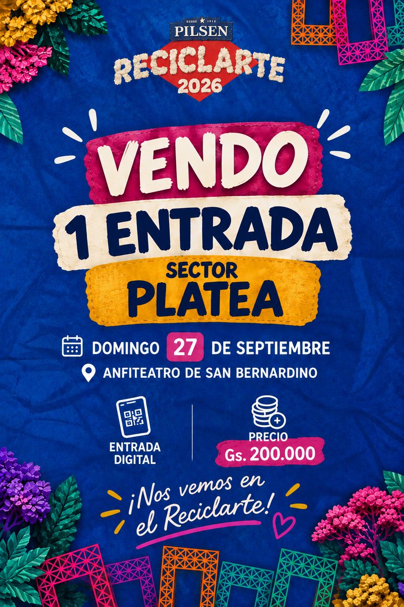 Pachimonello's tweet photo. Vendo una entrada sector platea para el #reciclarte fecha del domingo 27 https://t.co/NFqS7aHkPK