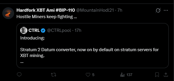 BitcoinGuy2016's tweet photo. Imagine building a "decentralized" proof-of-work network and then crying that the miners are "hostile" because they won't bend the knee to your developer mandates. Peak central planning. https://t.co/TjKsRNvYcF