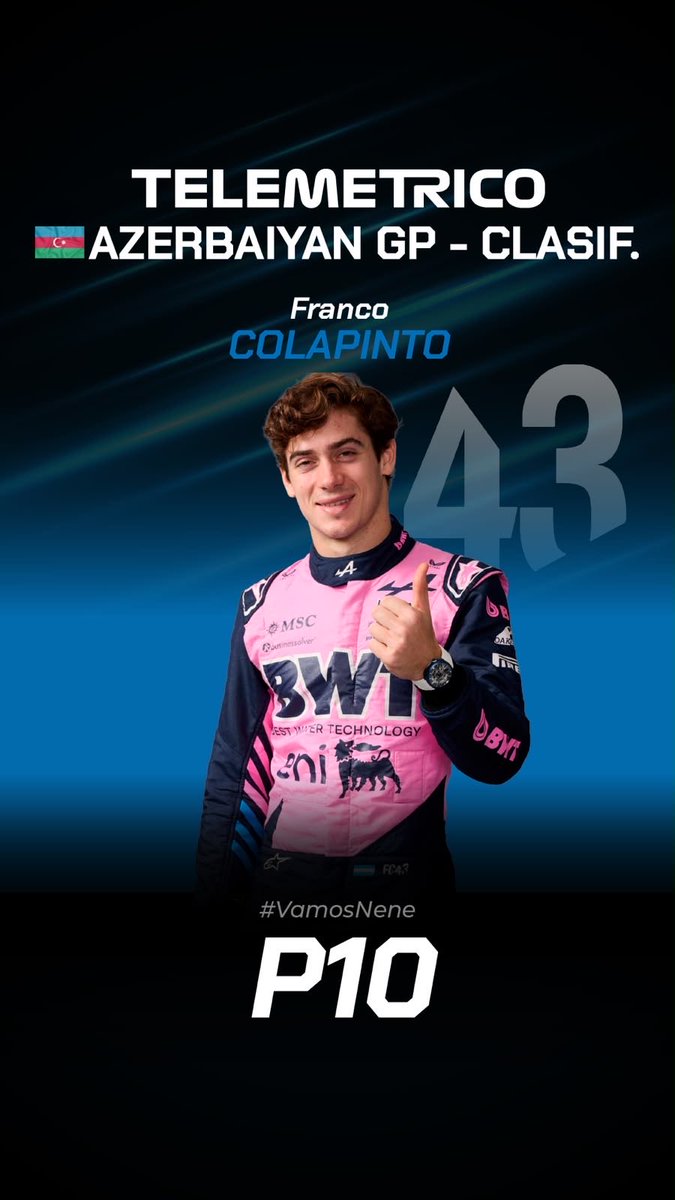 TelemetricoF1's tweet photo. FRANCO sólido en Q3. También sólida deberá ser la explicación del equipo de porque no recibió succión de Gasly en Q2.

PD. COLAPINTO larga 9º x penalización de 5 puestos para Sainz. 

#vamosnene
#azerbaijangp 
#telemetricof1 https://t.co/dHCRech2mu