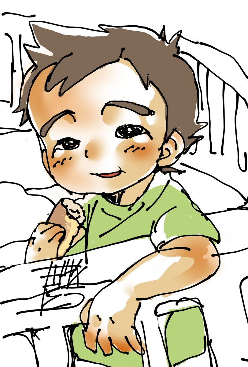 makihumi_'s tweet photo. パンが大好きなむすこの似顔絵かきました。 https://t.co/He5LVcN3XO