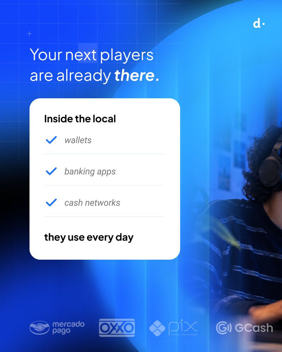 dLocalPayments's tweet photo. What if your next players are already inside a payment method? 🎮

Local wallets and payment apps can be more than checkout. Think offers, promotions, cashback and more. 

Sometimes, payment is where the journey starts. dMoRe: https://t.co/mZ0jtVVGXo

#dMoRe #Gaming #Payments https://t.co/hutlWh8wDb