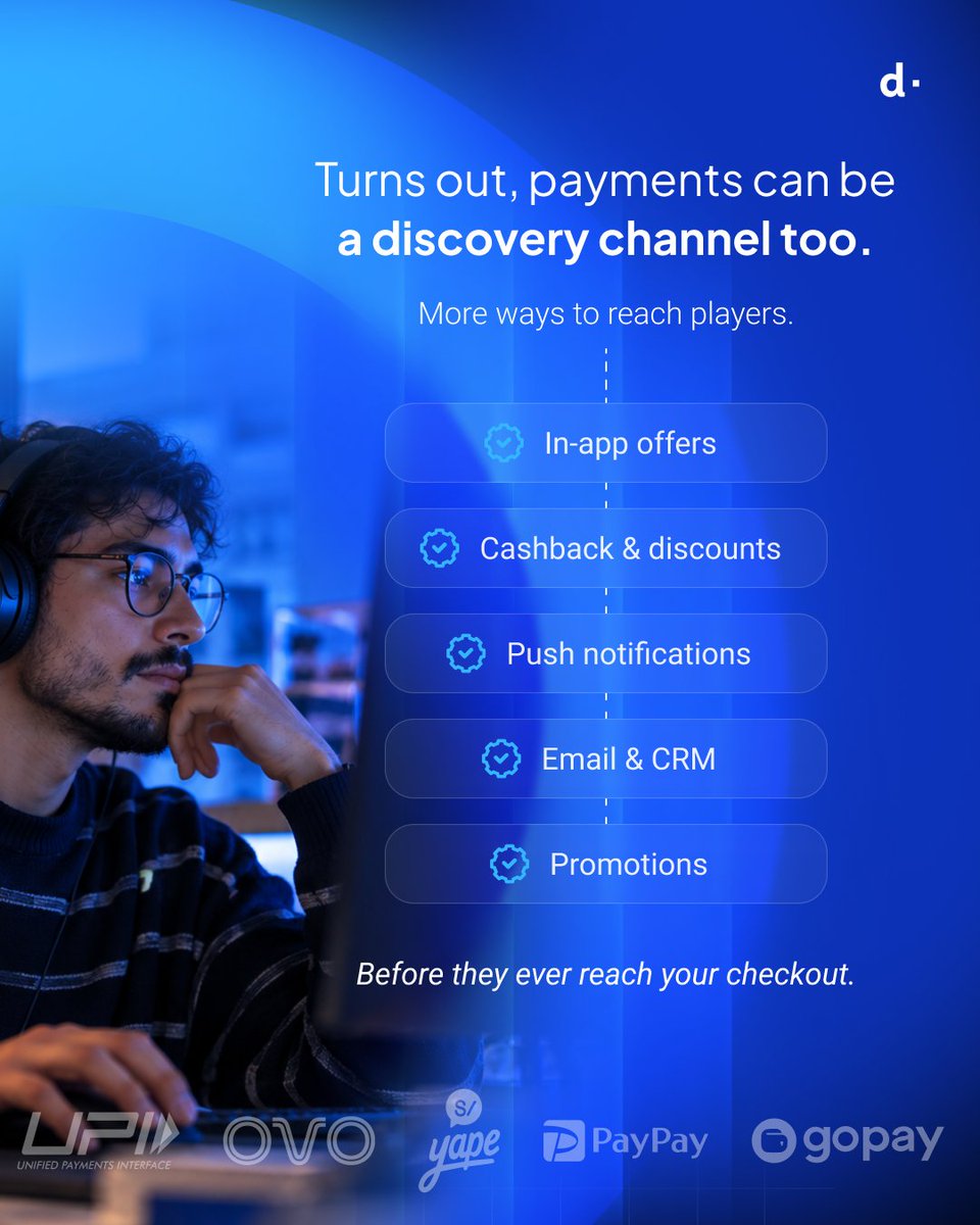 dLocalPayments's tweet photo. What if your next players are already inside a payment method? 🎮

Local wallets and payment apps can be more than checkout. Think offers, promotions, cashback and more. 

Sometimes, payment is where the journey starts. dMoRe: https://t.co/mZ0jtVVGXo

#dMoRe #Gaming #Payments https://t.co/hutlWh8wDb