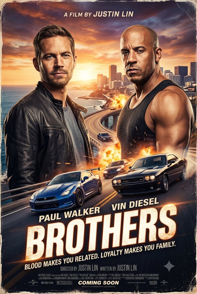 mbiz_101's tweet photo. #Ai #AiArt #Concept #Poster #Brothers #PaulWalker #VinDiesel #JustinLin #Blood #Related #Loyalty #Family https://t.co/JgjM5fqGM9