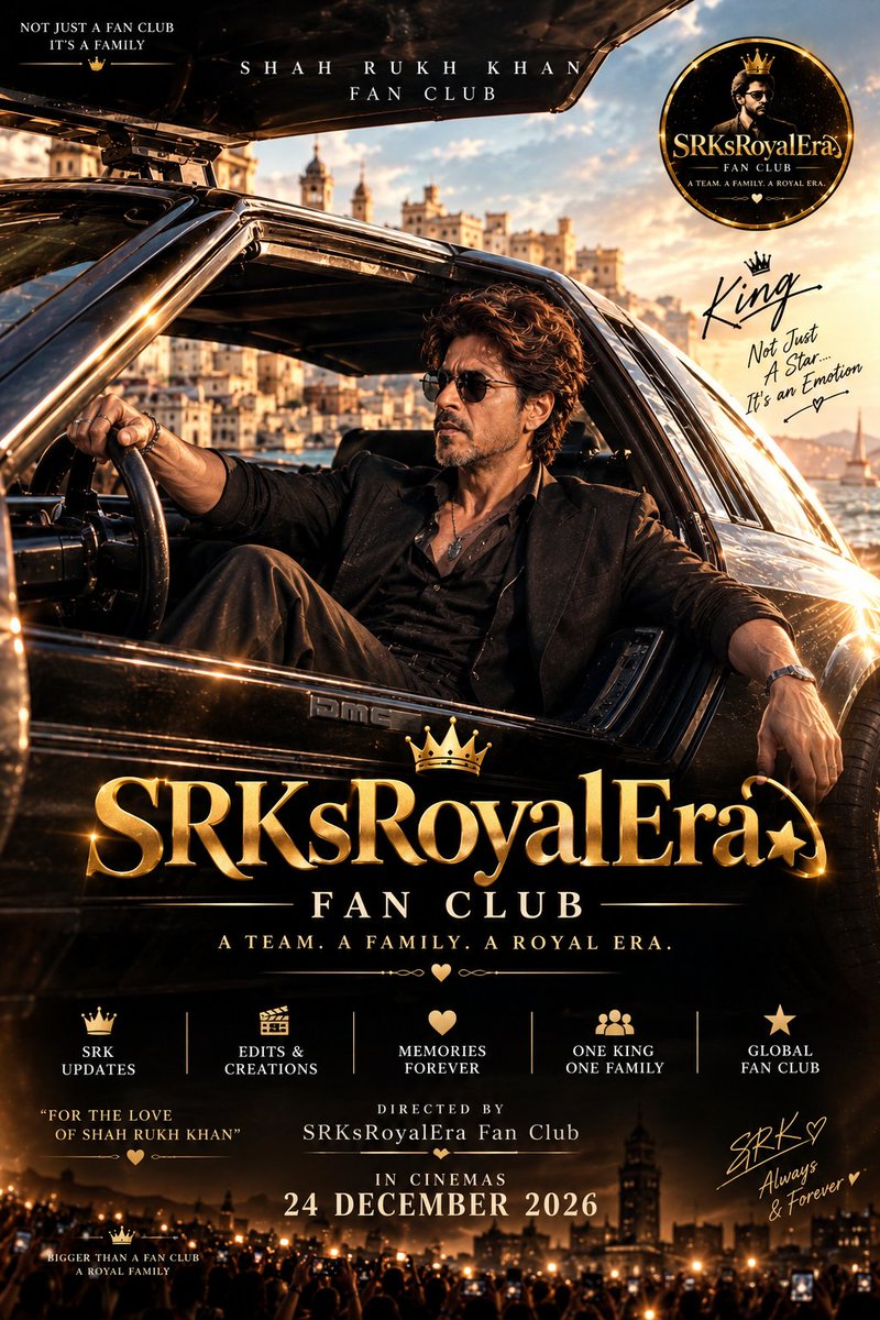 TheKingSRKFC's tweet photo. ๐๐ฌ FIRST SHOW. ONE ROYAL FAMILY. โค๏ธโ๐ฅ
Watching KING with my SRKsRoyalEra team! ๐๐ฅ
One King. One Team. One Family. โพ๏ธโค๏ธ
24 DECEMBER 2026 โ LET THE ROYAL ERA BEGIN! โจ
#SRKsRoyalEra #ShahRukhKhan #SRK #King #FirstDayFirstShow #SRKFans #TeamSRK #OneKingOneFamily #RoyalEra https://t.co/OtEZ1HCvj8