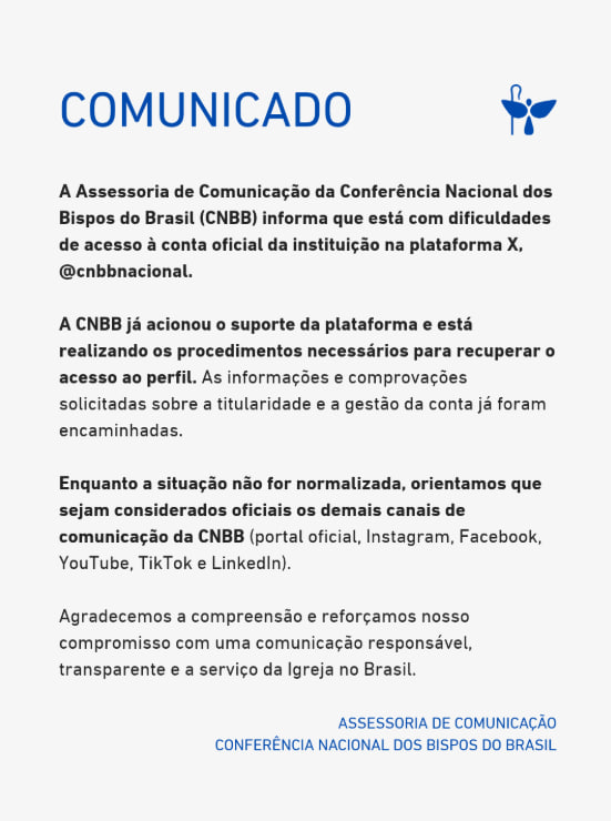 camarotedacpi's tweet photo. 🖥 CNBB informa em nota à imprensa que está tendo dificuldades em acessar seu perfil oficial na rede social X. https://t.co/4eCFOsJipD
