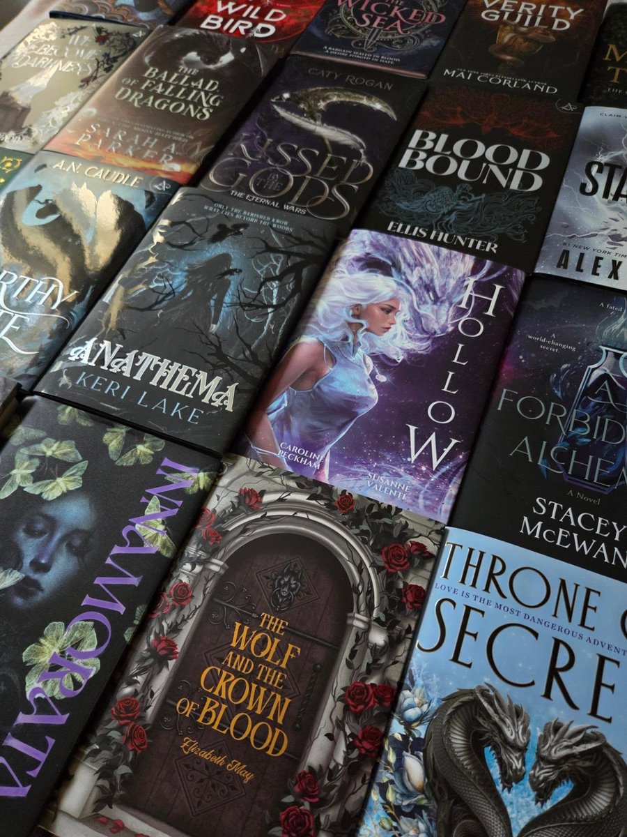 BlakeEfurd's tweet photo. Flat-lay Friday! Here’s my current fantasy TBR—and it’s a long one. Which books deserve to move to the top of the list? https://t.co/L4N2ReXsL3