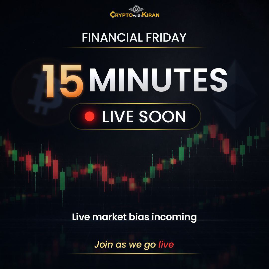 kirangadakh16's tweet photo. 🚨 15 MINUTES LEFT — STARTING AT 9 PM IST

Live discussion will cover:

- Market bias for the coming days
- BTC price action and key reactions
- Altcoin behaviour in current market conditions

We’re almost ready to begin

Join as soon as the session starts 🔔

https://t.co/kIs4YbXQtg

See you in the session