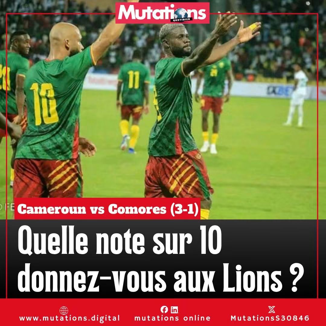 MutationsS30846's tweet photo. 🛑[FOOTBALL]

Vainqueur des Cœlacanthes en ouverture des éliminatoires de la Can 2027, le Cameroun démarrent idéalement sa campagne avec trois premiers points empochés et une solide première décrocher avant le duel au sommet du groupe G le 29 septembre 2026 face au Congo https://t.co/SQNut8KRLU