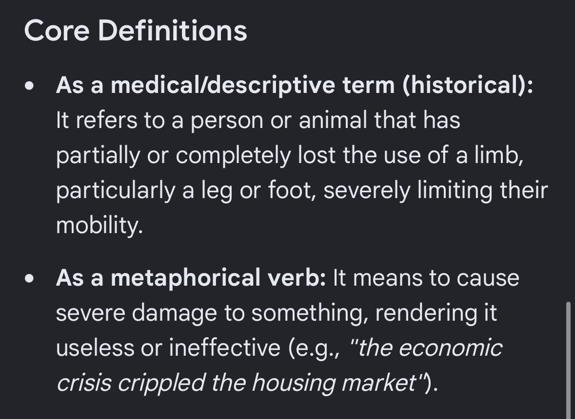 dopekingzii's tweet photo. @harley_quinnX0 @UnbrokenKitKat @vvvvisionary @_Saigoh No his whole body is not functioning because his arms are literally gone. Please stop coping PLEASE! You literally posted this definition and now you’re trying to pretend it’s saying something it’s not. When someone loses an arm https://t.co/J5ew0sw7Sy