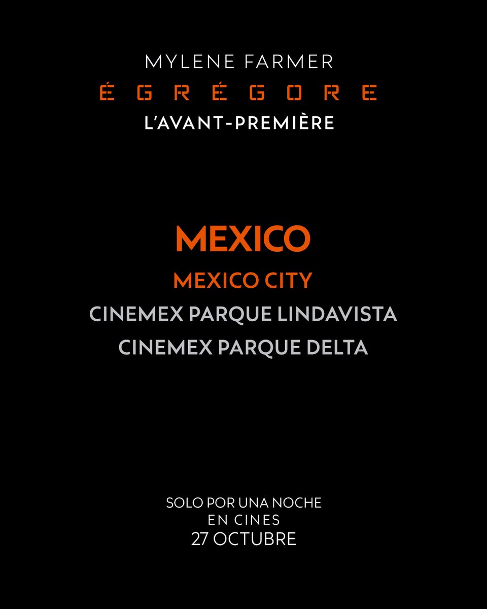 Cinemex's tweet photo. El pop francés llega este 27 de octubre a Cinemex con #MyleneFarmer: Égrégore. ¿Estás listo? https://t.co/1mybKsamzs