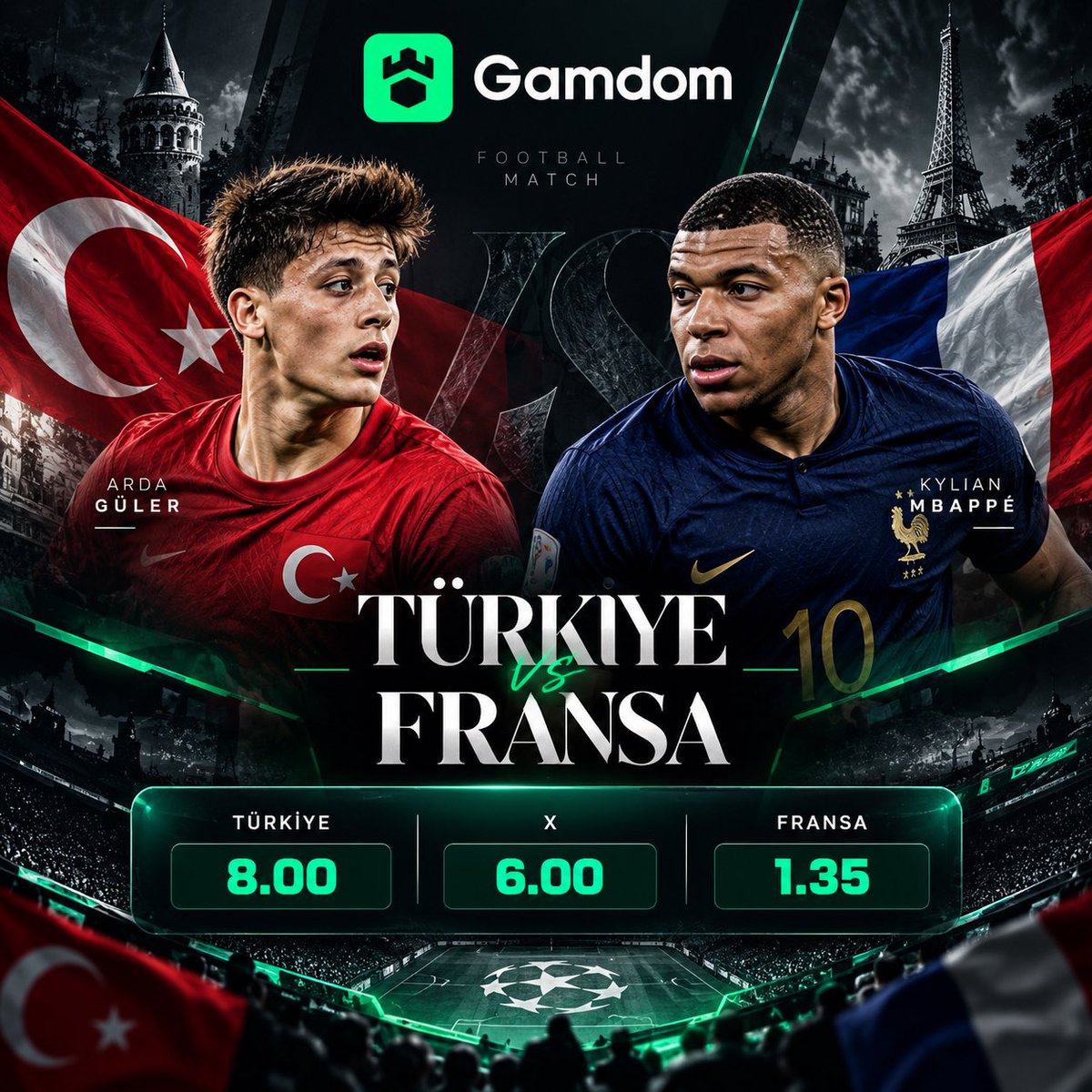 gamdom_media's tweet photo. 🇹🇷 BİZİM ÇOCUKLAR SAHADA!

| Türkiye 🇹🇷 vs Fransa 🇫🇷

Arda Güler’li Türkiye, Fransa karşısında.
8.00 oran 👀

🔥 Büyük maç. Büyük oran.

🇹🇷 Başarılar Milli Takım! 

🫵Gamdom Giriş: https://t.co/fscnjMs2VD

😎Topluluk: https://t.co/hr5flv1Xe8 https://t.co/mFNt2MKpg7