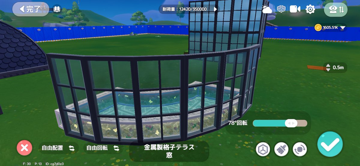 SN_471's tweet photo. 今日はアップデートされた建築モードを使いこなしたくて一人で勉強
完全に自分流ですが、バグなしでドーム型にするには壁を設置せずに「めり込み無視」「浮遊配置」をonにして直接窓を設置すると好きにできます。 https://t.co/eczHXD3O4U