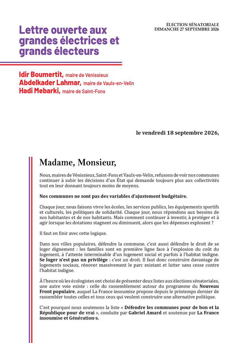 gabrielamard's tweet photo. Merci à @boumertitidir, @AK_Lahmar et Hadi Mebarki d'apporter leur soutien à notre liste pour les élections sénatoriales de ce dimanche.
Dans nos villes populaires, défendre la commune c'est protéger et développer les services publics de proximité. C'est aussi lutter contre la vie chère et garantir l'accès à un logement digne pour toutes et tous.

#senatoriales2026 #Rhône