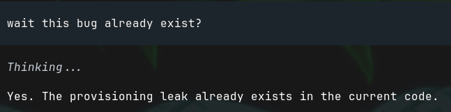 piyush_yip's tweet photo. Tried to inject a bug in one of my projects to test a coding agent.... turns out one major bug already existed 🥀 https://t.co/3st2Piz51T