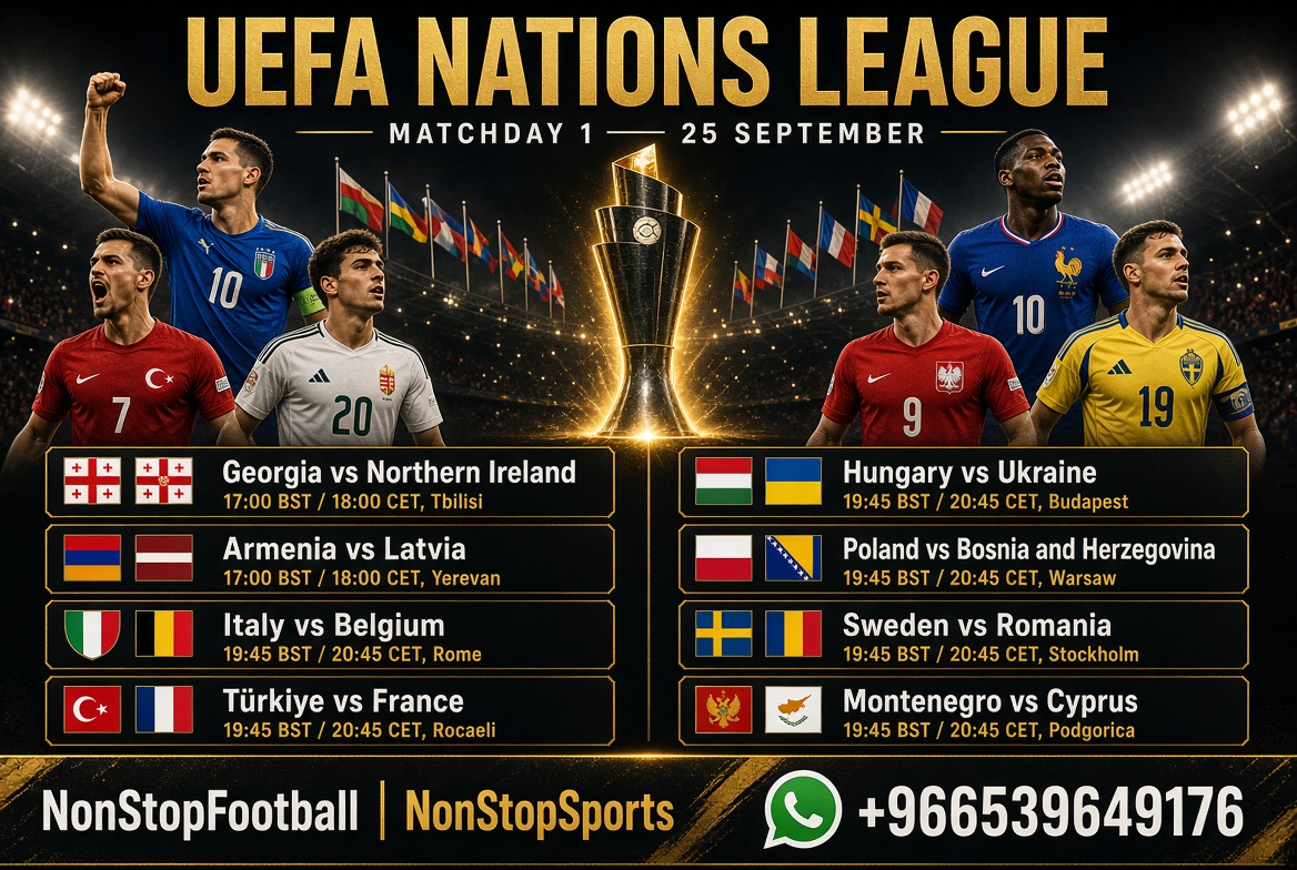 NSE2023's tweet photo. #NonStopFootball #NonStopSports 25 Sep.
Nations League tonight. Italy vs Belgium and Türkiye vs France and others.
WhatsApp +966539649176
#UEFANationsLeague #Matchday1 #UNL2026 #ITAvsBEL #TURvsFRA #HUNvsUKR #POLvsBIH #SWEvsROU #GEOvsNIR #ARMvsLVA #MNEvsCYP #GianluigiDonnarumma #FedericoChiesa #KevinDeBruyne #RomeluLukaku #AlexanderIsak