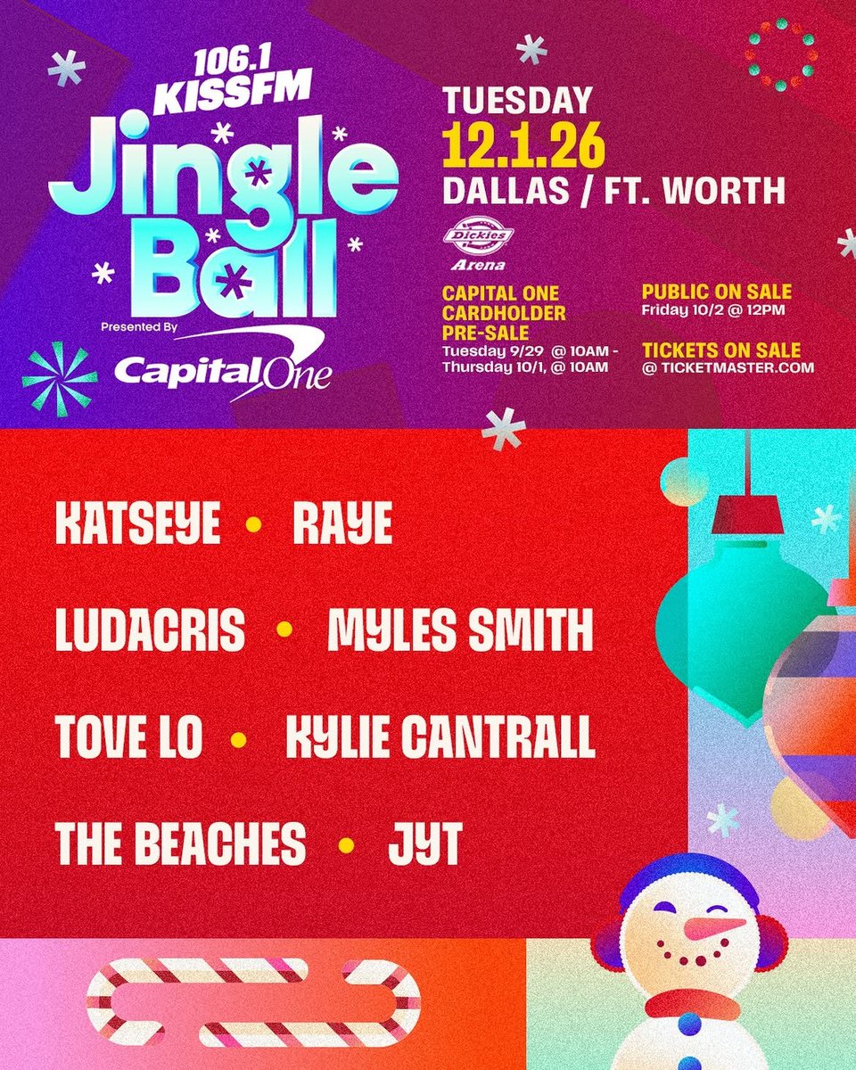 KATSEYEBRASIL's tweet photo. KATSEYE foi anunciado como headliner do Jingle Ball 2026 da iHeart Radio.

— O grupo sobe ao palco do festival no dia 1 de dezembro, em Dallas nos Estados Unidos. https://t.co/YiLgXp9ora