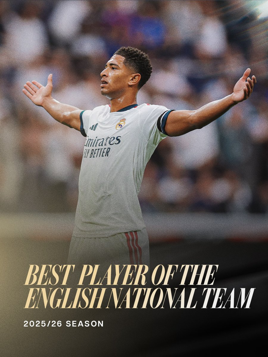 realmadriden's tweet photo. 🔝 @BellinghamJude named best player of the English national team for the 2025/26 season! https://t.co/YcU3ICrXDm
