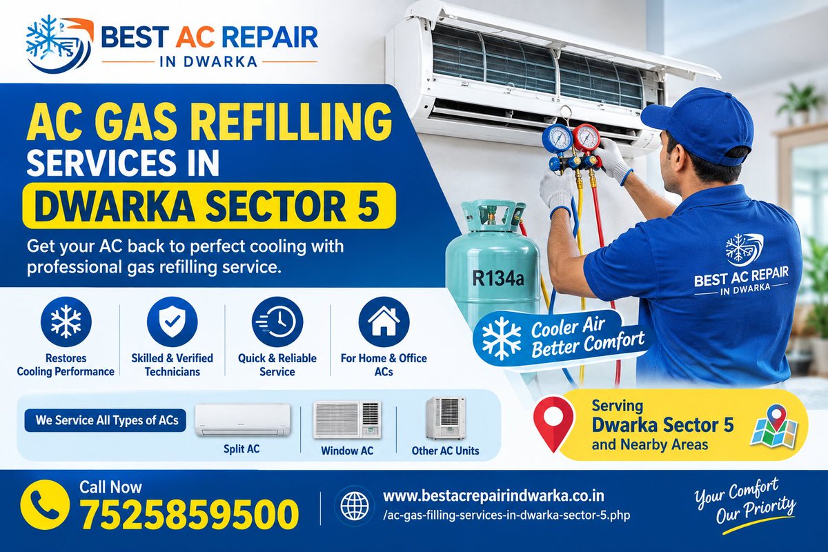 bestacrepair's tweet photo. โ๏ธ Need AC Gas Refilling Services in Dwarka Sector 5?
Get professional AC gas refilling and cooling service for your home or office AC.
๐ Call: 7525859500
๐ https://t.co/jL1BvYgxid
#ACGasRefilling #ACRepair #DwarkaSector5 #ACService #ACRepairDwarka #ACGasFilling https://t.co/9NF3EKPGFk