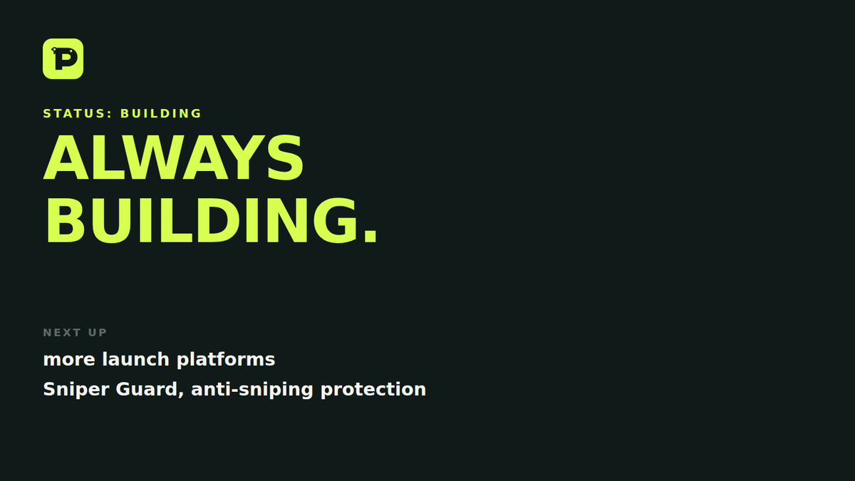 Puppet_pupp's tweet photo. We're building.

Next up: 
🚀more launch platforms 
🛡️Sniper Guard, anti-sniping protection.

more soon.

#PUPPET #MEME https://t.co/z9FrtoS1ks