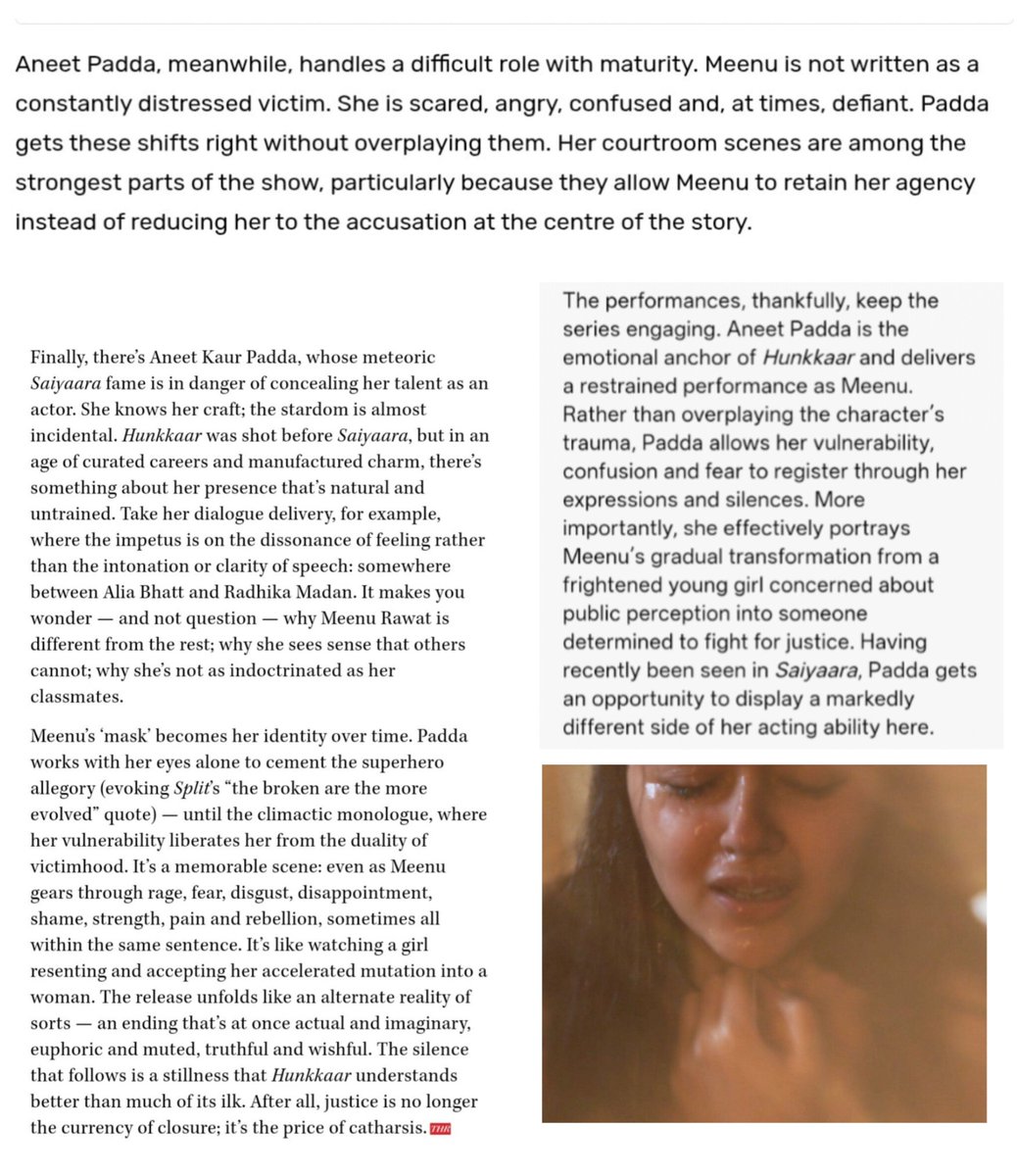 yuyicious's tweet photo. all the critics praising aneet's portrayal of meenu rawat as the highlight of hunkkar, every single review praising her acting and I am so here for it 😭💗 https://t.co/rjgJWIXufR