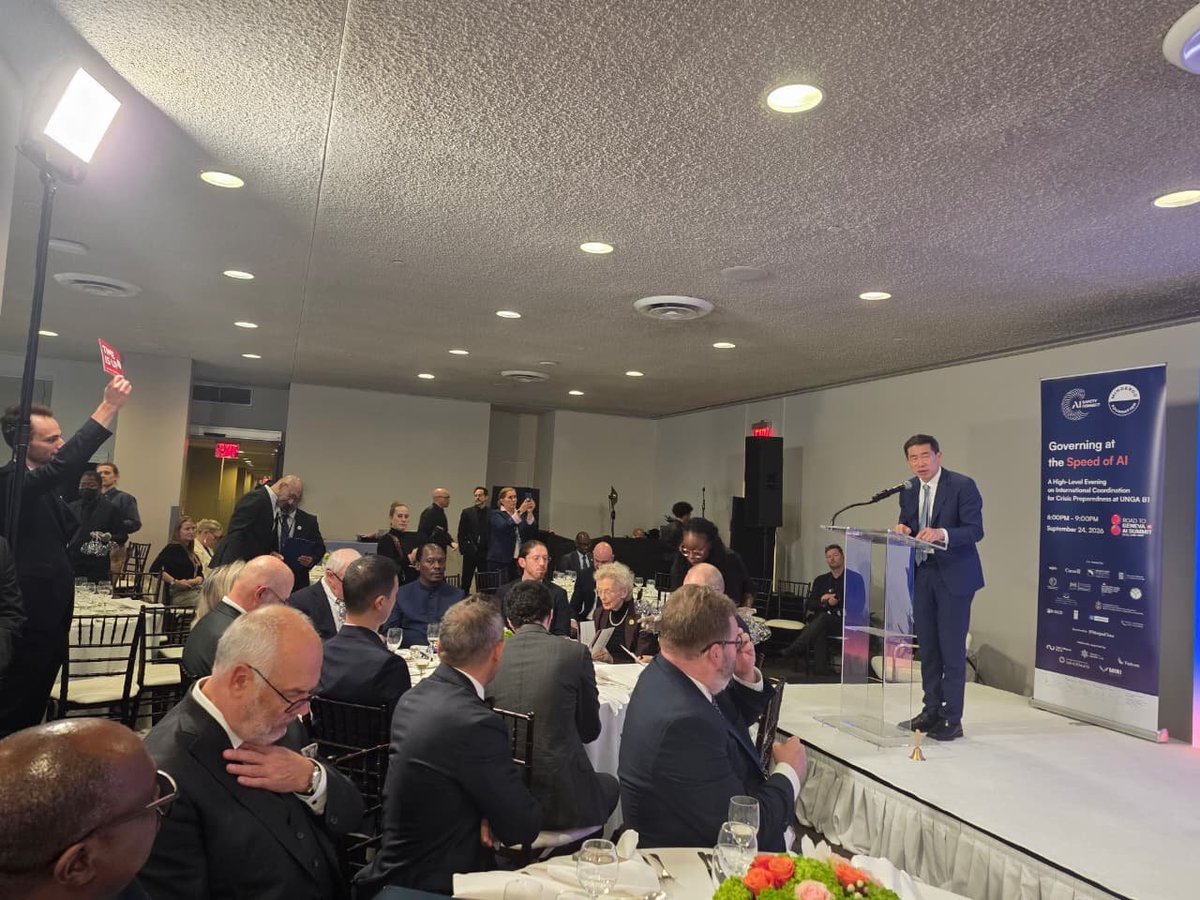 honkabogo's tweet photo. Last evening I joined partners at "Governing at the Speed of AI". The high-level evening on international coordination for AI crisis preparedness was held at the United Nations Headquarters in New York on the margins of #UNGA81.

Artificial intelligence is now part of how we deliver health, agriculture, education, financial services and public administration. Every country should be able to recognise an AI-related incident, understand it and protect its people, whether or not it builds these systems itself. Preparedness has to be in place before a crisis. That means agreed responsibilities, early warning, incident reporting and a coordinated response across borders.

Kenya proposed a practical international AI crisis-preparedness exercise that brings together governments, AI developers, national AI and cybersecurity institutions, international organisations, researchers and civil society. We invited partners to take this work forward at the Internet Governance Forum, which Kenya hosts in Nairobi from 14 to 18 December 2026.

#UNGA81 #AISafety #IGF2026 #DigitalKenya #KenyaAtUN