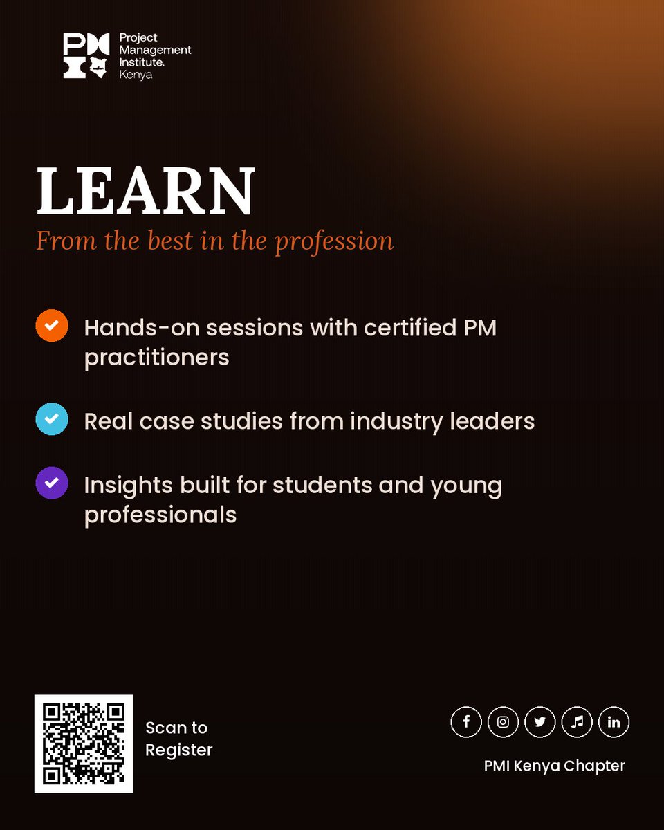 Pmi_Ke's tweet photo. Why the PMI Kenya Youth Summit? 🤔

✅ It's free  
✅ Learn from the best
✅ Connect with Kenya's growing PM community
✅ Kickstart your career

Register now: https://t.co/md7TNOQm5M 

#PMIKenya #YouthDeliverNEXT #PMIKenyaYouthSummit #YouthInProjects https://t.co/4XT4LMOt8b https://t.co/LN5uVhl7qm