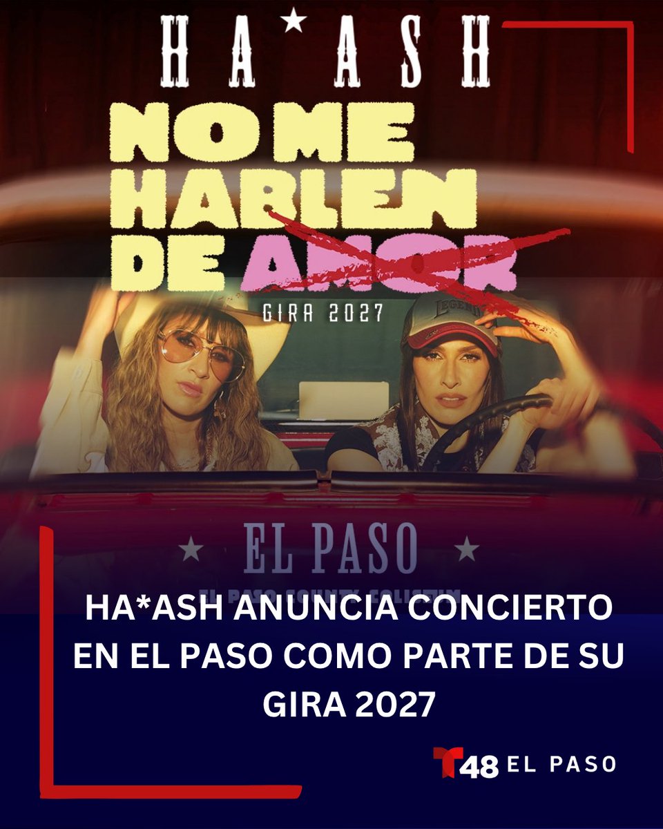 TelemundoEP's tweet photo. 🔥🎤 Ha*Ash traerá sus grandes éxitos a El Paso. Desde "Estés Donde Estés" hasta "Lo Aprendí de Ti", prepárate para cantar toda la noche.
Más aquí: https://t.co/k6IrIGlohH
#Telemundo48EP #HaAsh #ElPaso #Conciertos https://t.co/NiTfe9hCMh