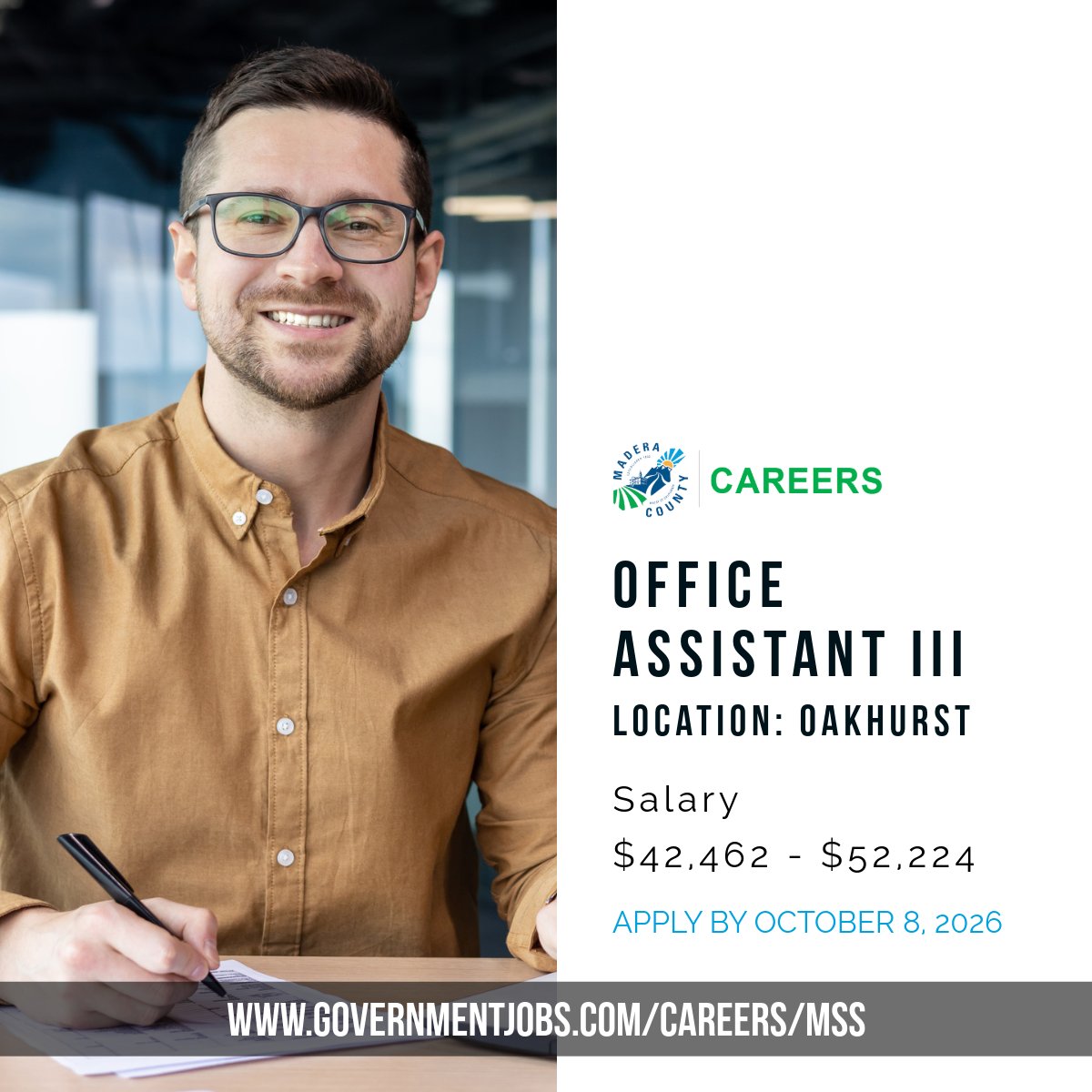 madcocareers's tweet photo. Madera County Social Services is hiring an Office Assistant III in Oakhurst. The recruitment and examination process for this position is administered by Merit System Services (MSS). Visit https://t.co/d3narlocue for more information and apply today! https://t.co/8KuKr1Sgyq