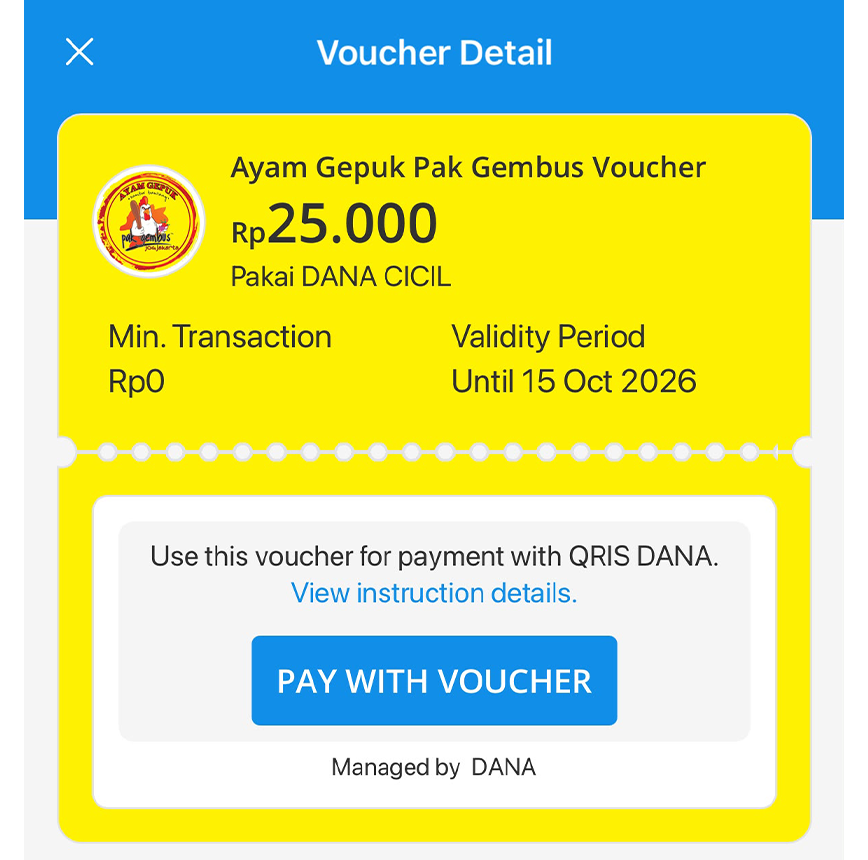 Barsadaa's tweet photo. Udah gampang untungnya byk pula! 😎
Bayar pake DANA CICIL di DANA Deals emang paling bener. Lo bisa tebus voucher Ayam Pak Gembus senilai Rp25.000 cuma seharga Rp500 perak. Mantap banget kan, makan enak sambil nunggu gajian?
Catat tanggalnya: 21-27 September Yuk beli vouchernya! https://t.co/QMqpbKknPP