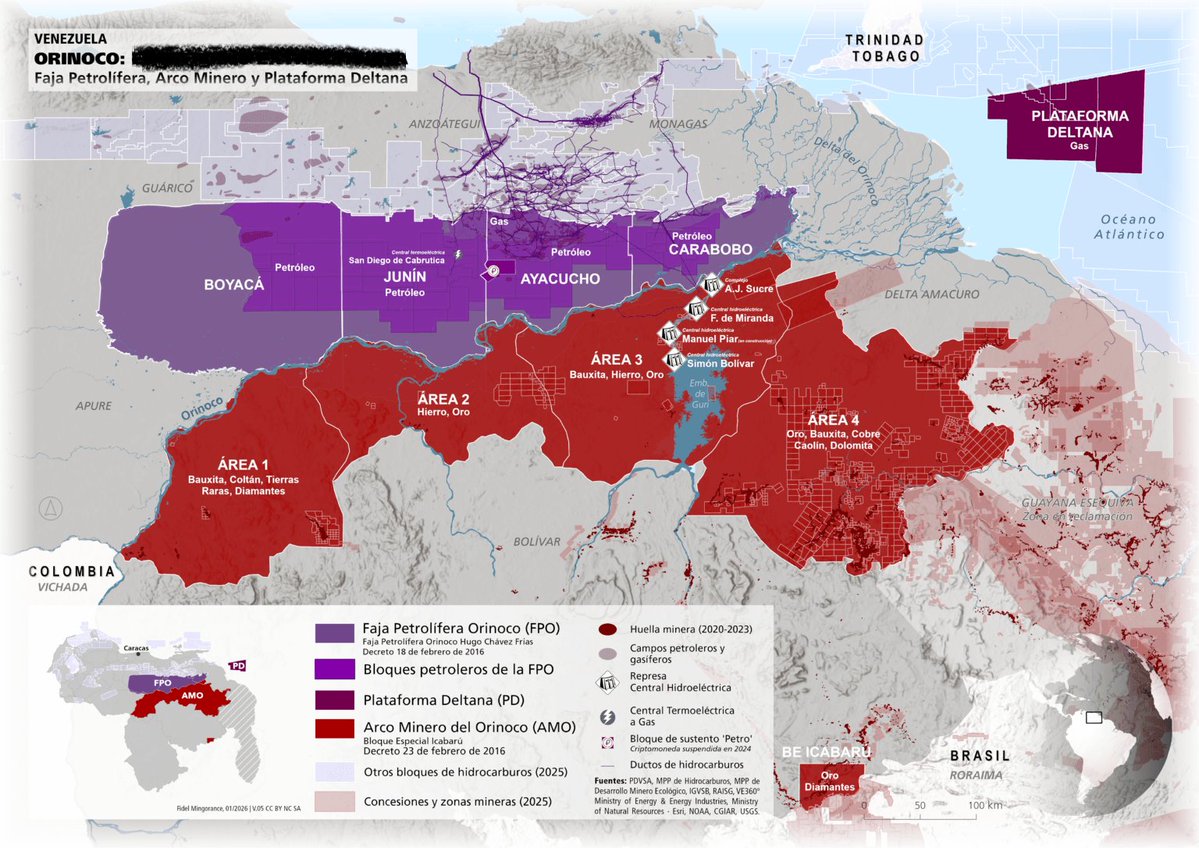 JavierCampinsS's tweet photo. @esneisser Tienes razón y en nuestro país #Venezuela no hay de donde sacar plata. Morado= #petróleo #oil, Rojo= #minerales #oro #gold #diamantes #diamonds #hierro #iron, Fucsia= #Gas. Y así nos piden ahorrar energia... https://t.co/uUnsj9WjqW