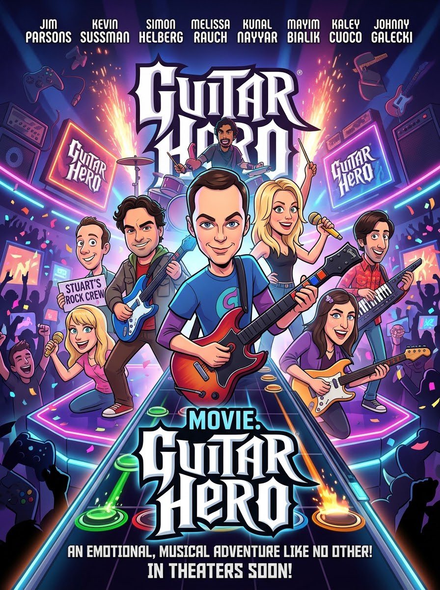 mbiz_101's tweet photo. #Ai #AiArt #Concept #Poster #GuitarHero #JimParsons #KevinSussman #SimonHelberg #MelissaRauch #KunalNayyar #MayimBialik #KaleyCuoco #JohnnyGalecki #TheBigBangTheory #Emotional #Musical #Adventure https://t.co/Uk4T6EmnJT